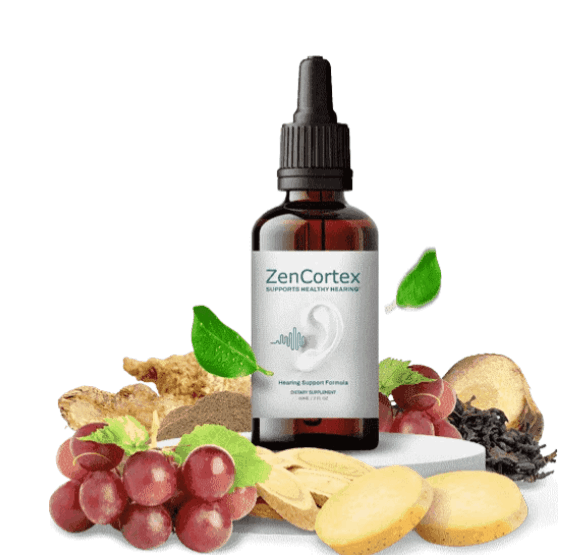 A close-up of ZenCortex Tinnitus Support Formula packaging